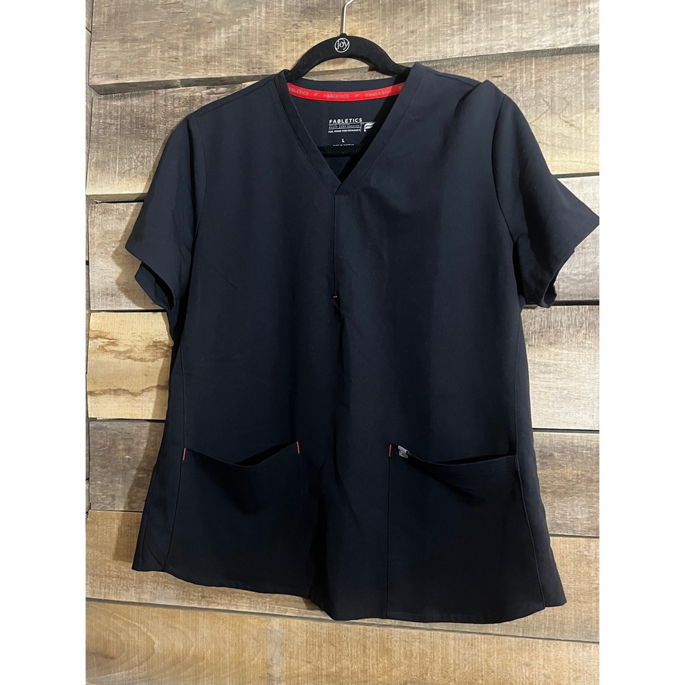 Fabletics‎ Womens Scrub Top Navy Blue V-Neck Performance Medical Uniform Large